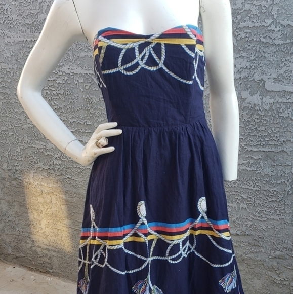 Wakana Koike Anthropologie Roped-In Dress Navy‎ Blue Strapless Nautical - Picture 9 of 11